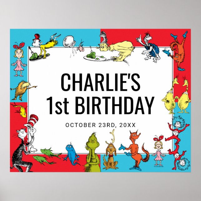 Póster Dr. Seuss - Personajes | Cumpleaños de niños (Frente)