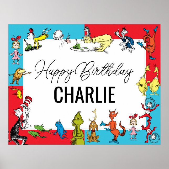 Póster Dr. Seuss - Personajes | Cumpleaños de Niños (Frente)