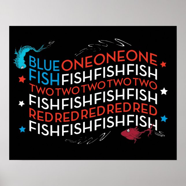 Póster Dr. Seuss | Pescado azul rojo Pescado de bandera e (Frente)