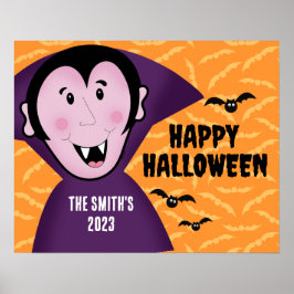 Póster Drácula de vampiro golpea a los niños cuelgan feli