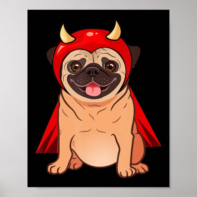 Póster Drácula Vampiro Pug Cute Perro Halloween Disstuve  (Frente)
