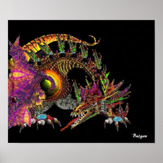 PÓSTER DRAGO / DRAGÓN DE ORO FANTASÍA EN PURPÓN Y NEGRO