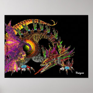PÓSTER DRAGO / DRAGÓN FANTÁSTICO DE ORO EN PURPURA Y NEGR