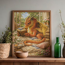 Póster Dragón Acogedor Leyendo