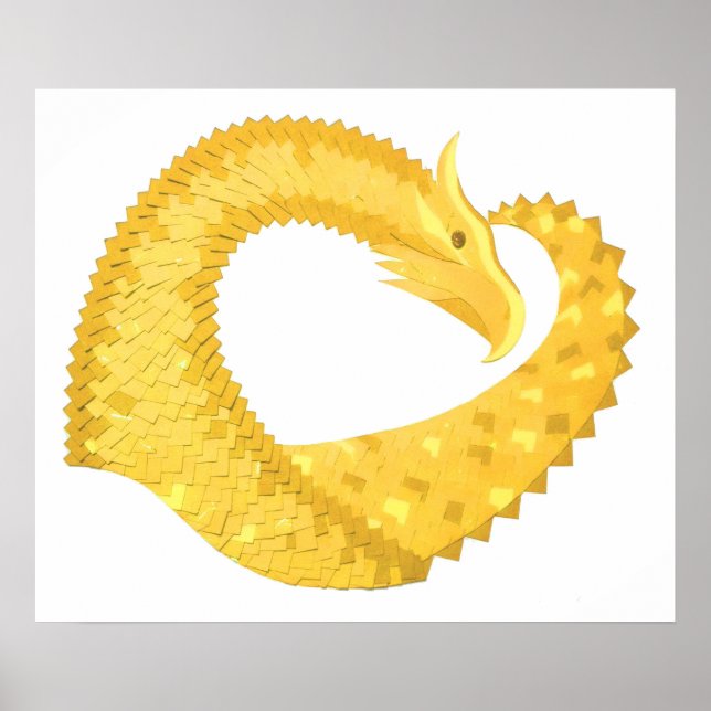 Póster Dragón amarillo del corazón en blanco (Frente)