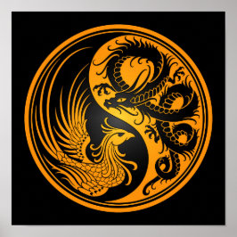 Póster Dragón amarillo y negro Phoenix Yin Yang