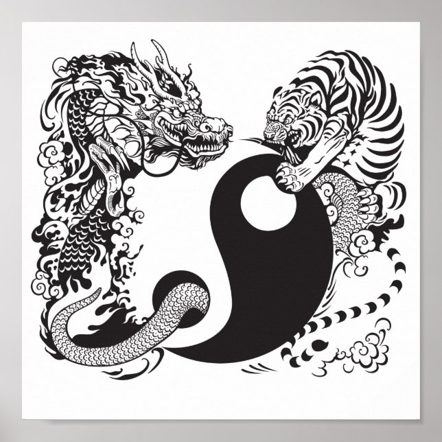 Póster dragon and tiger yin yang symbol (Frente)
