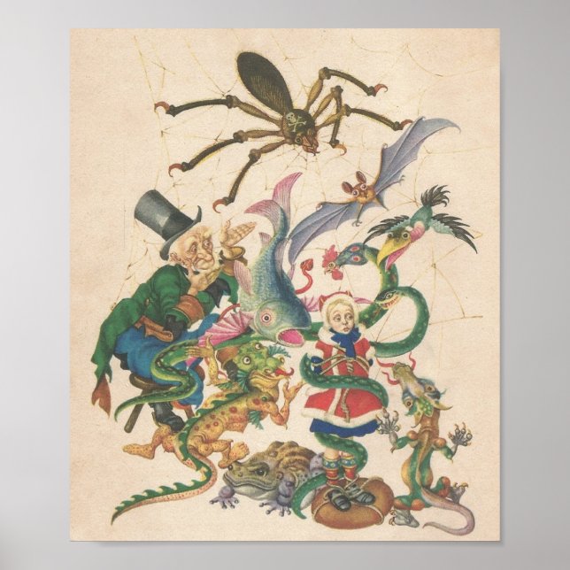 Póster Dragón araña golpea a Damsel antiguo en peligro (Frente)