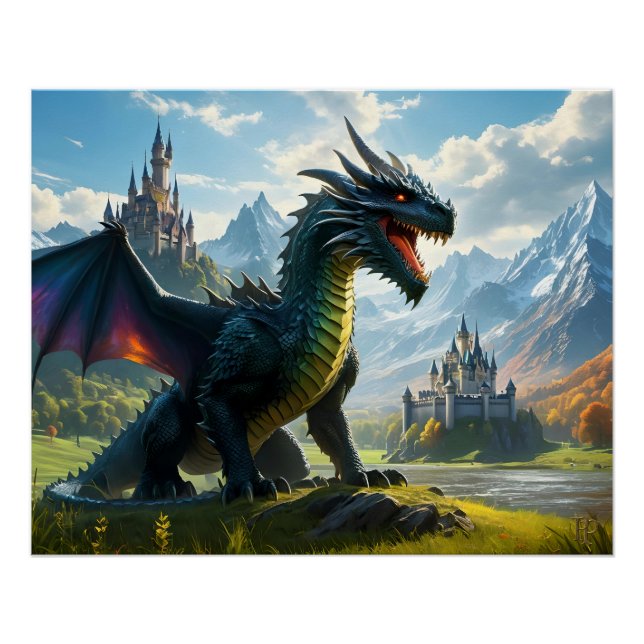 Póster Dragón arcoiris en tierra mística (Anverso)