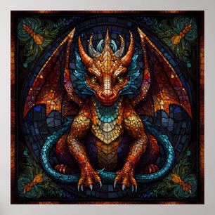 Póster Dragón arcoíris multicolor