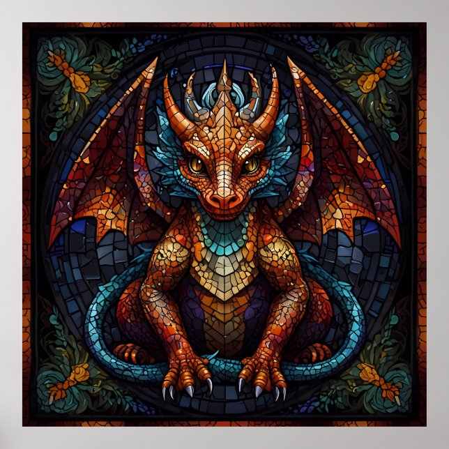 Póster Dragón arcoíris multicolor (Frente)