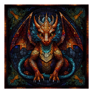 Póster Dragón arcoíris multicolor