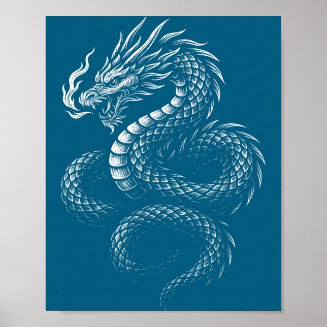 Póster Dragón asiático vintage (Frente)