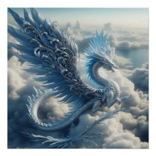Póster Dragón asombroso rodeado de nubes