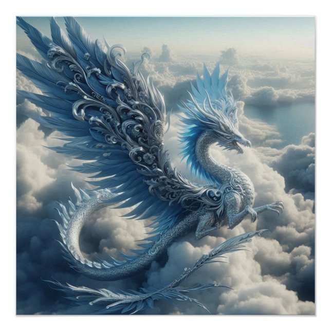 Póster Dragón asombroso rodeado de nubes (Anverso)