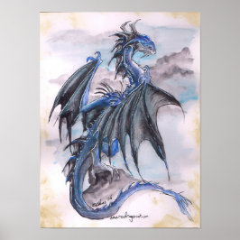Póster Dragón azul - acuarelas