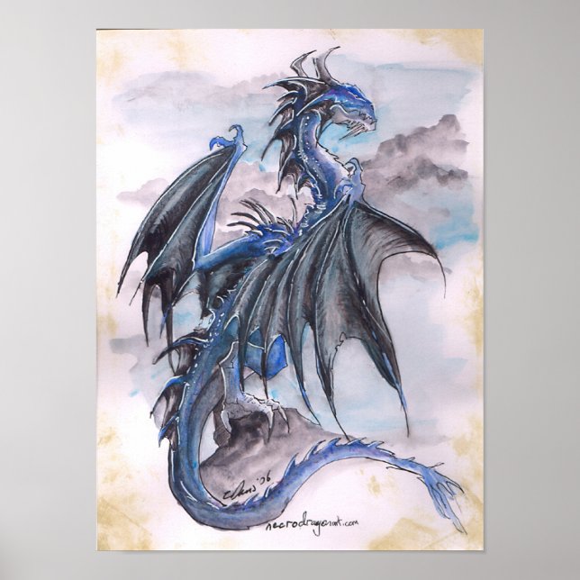 Póster Dragón azul - acuarelas (Frente)