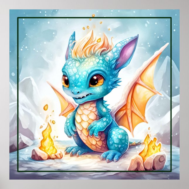 Póster Dragón azul del bebé curado cristalizado (Frente)