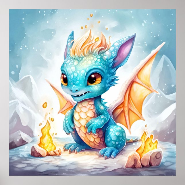 Póster Dragón azul del bebé curado cristalizado (Frente)