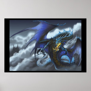 Póster Dragón azul - "Volar de noche"