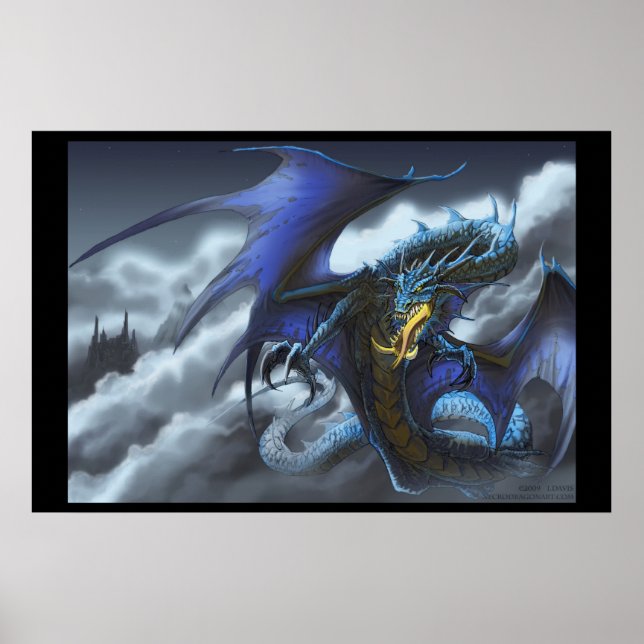Póster Dragón azul - "Volar de noche" (Frente)