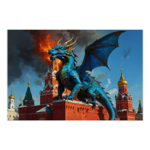 Póster Dragón azul y oro visita Moscú