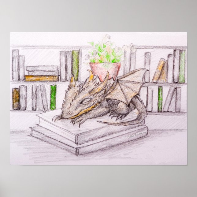 Póster Dragon Baby Bibliophile Book Lover Librarary (Frente)