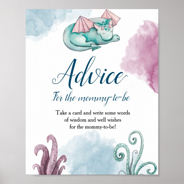 Póster Dragon Baby Shower Advice para la futura mami (Frente)