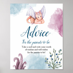 Póster Dragon Baby Shower Advice para los futuros padres