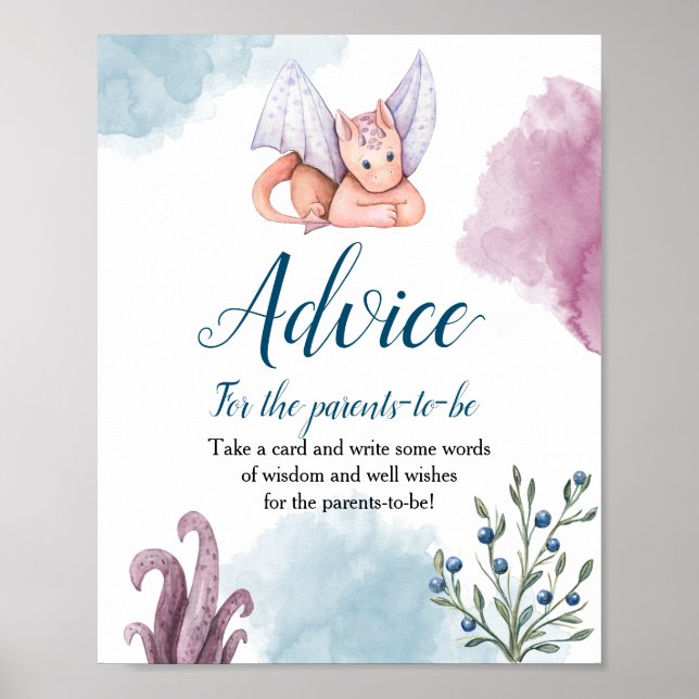 Póster Dragon Baby Shower Advice para los futuros padres (Frente)