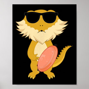 Póster Dragón barbudo divertido con gafas de sol jugando