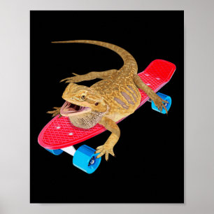 Póster Dragón barbudo divertido en monopatín Pagona Lagar