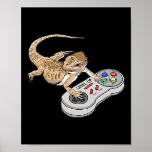 Póster Dragón Barbudo Jugando Videojuego Reptiles Pagona 