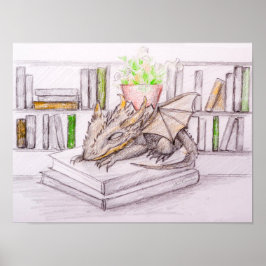 Póster Dragón Bebé Bibliófilo Amante de los Libros Biblio