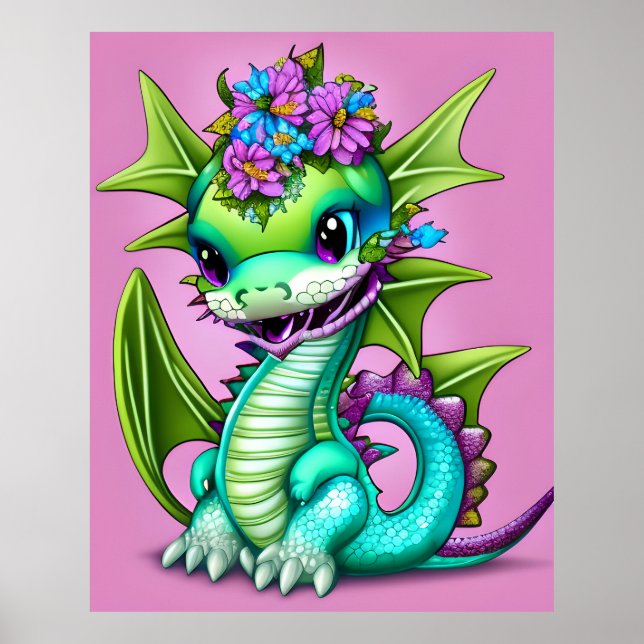 Póster Dragón Bebé Morado y Verde (Frente)