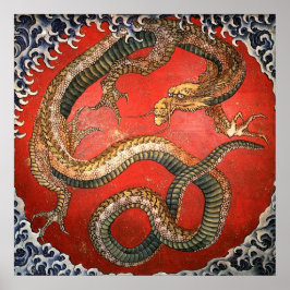 Póster Dragón, Bella Artes japonés de Hokusai