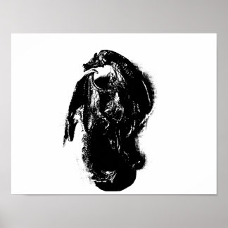 Póster Dragón blanco y negro