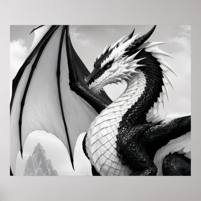 Póster Dragón blanco y negro (Frente)