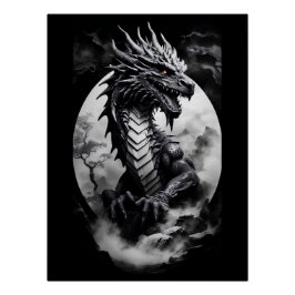 Póster Dragón blanco y negro