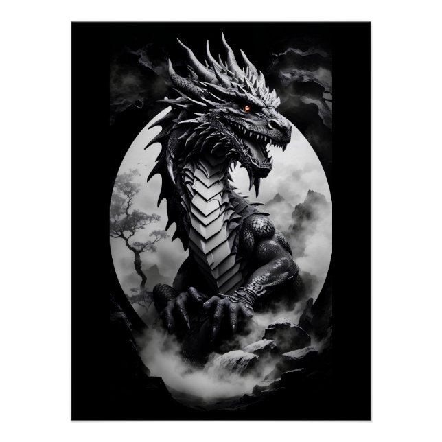 Póster Dragón blanco y negro (Anverso)