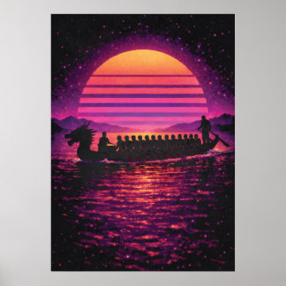 Póster Dragon Boat Race, Retro Synthwave Modern Paddling