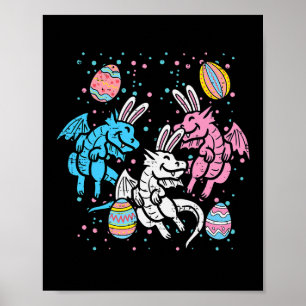 Póster Dragon Bunnies Easter Eggs Fun Hombres Mujeres Niñ