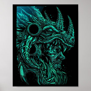 Póster Dragón Cabeza Odin Dios Nórdico Dios De Los Hijos