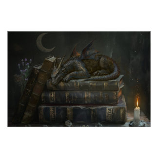 Póster Dragón Caprichoso en Arte de Pared de Libros | Aca