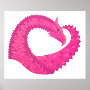 Póster Dragón cardiaco rosa caliente en blanco