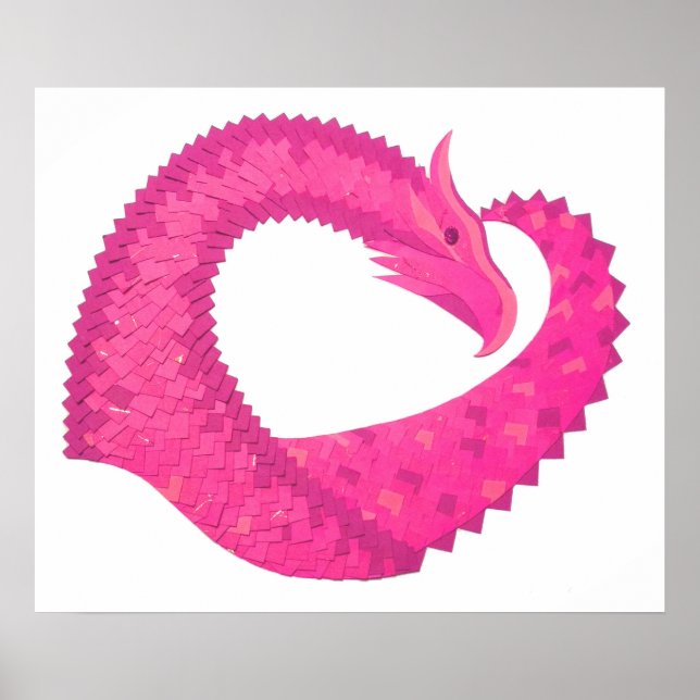Póster Dragón cardiaco rosa caliente en blanco (Frente)