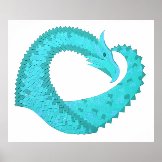 Póster Dragón cardíaco verdigris sobre blanco (Frente)