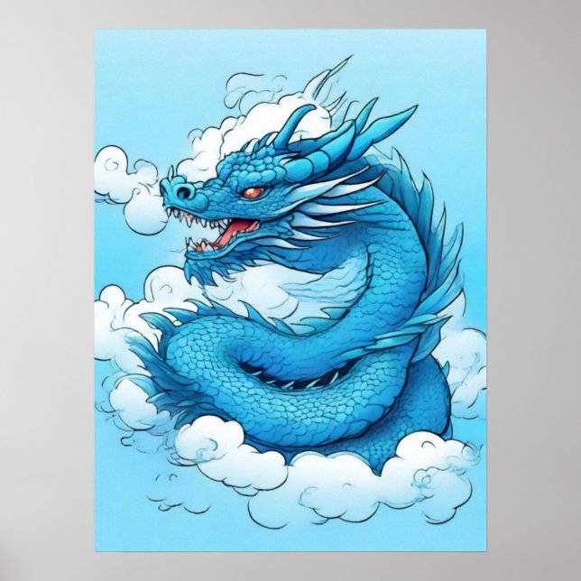Póster Dragón chino en las nubes (Frente)