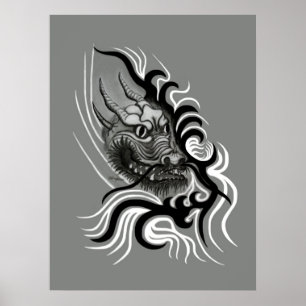 Póster Dragón chino en tatuaje