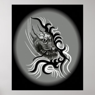 Póster Dragón chino en tatuaje